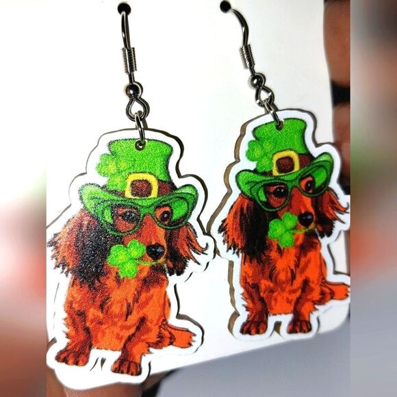 Super cute St Patrick's lucky green earrings - Picture 2 of 6